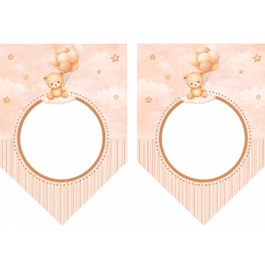 Bandeirolas Ursinho Personalizadas para Festas - 12 BANDEIRINHAS Chá de bebê - com o barbante