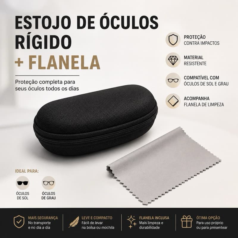 Estojo para Óculos de Sol e Grau – Resistente, Compacto e Premiu