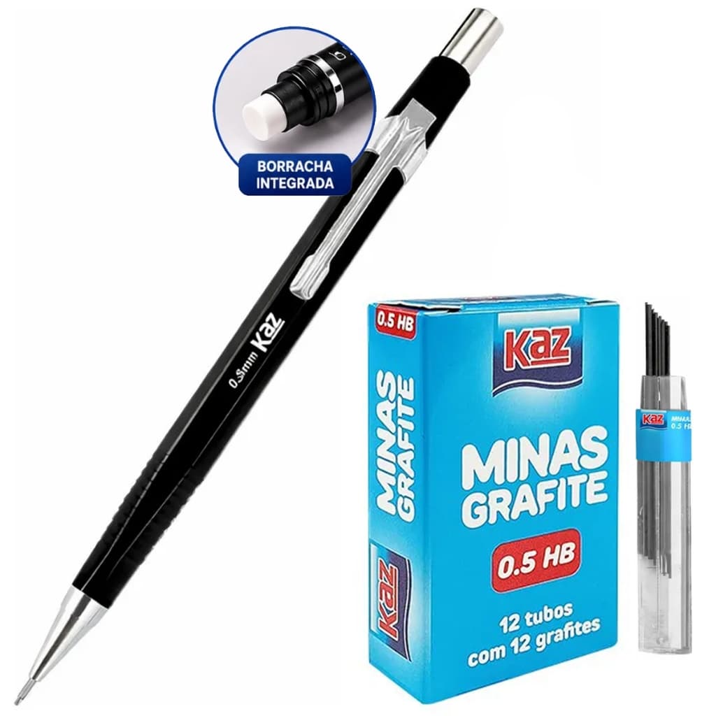 Lapiseira Técnica 0.5mm Profissional Com Borracha Integrada + Tubo de Grafite HB