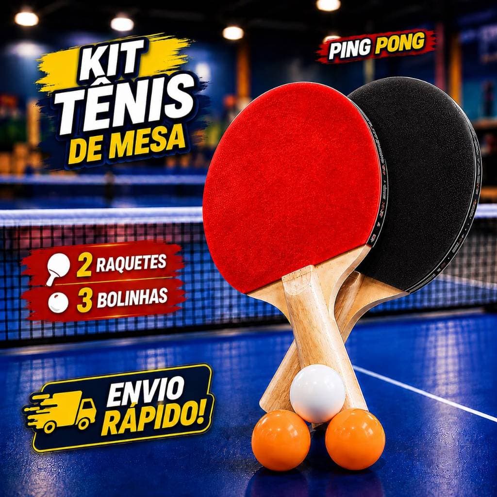 Kit Tênis de Mesa Ping Pong 2 Raquetes + 3 Bolinhas Jogo Completo Família Amigos