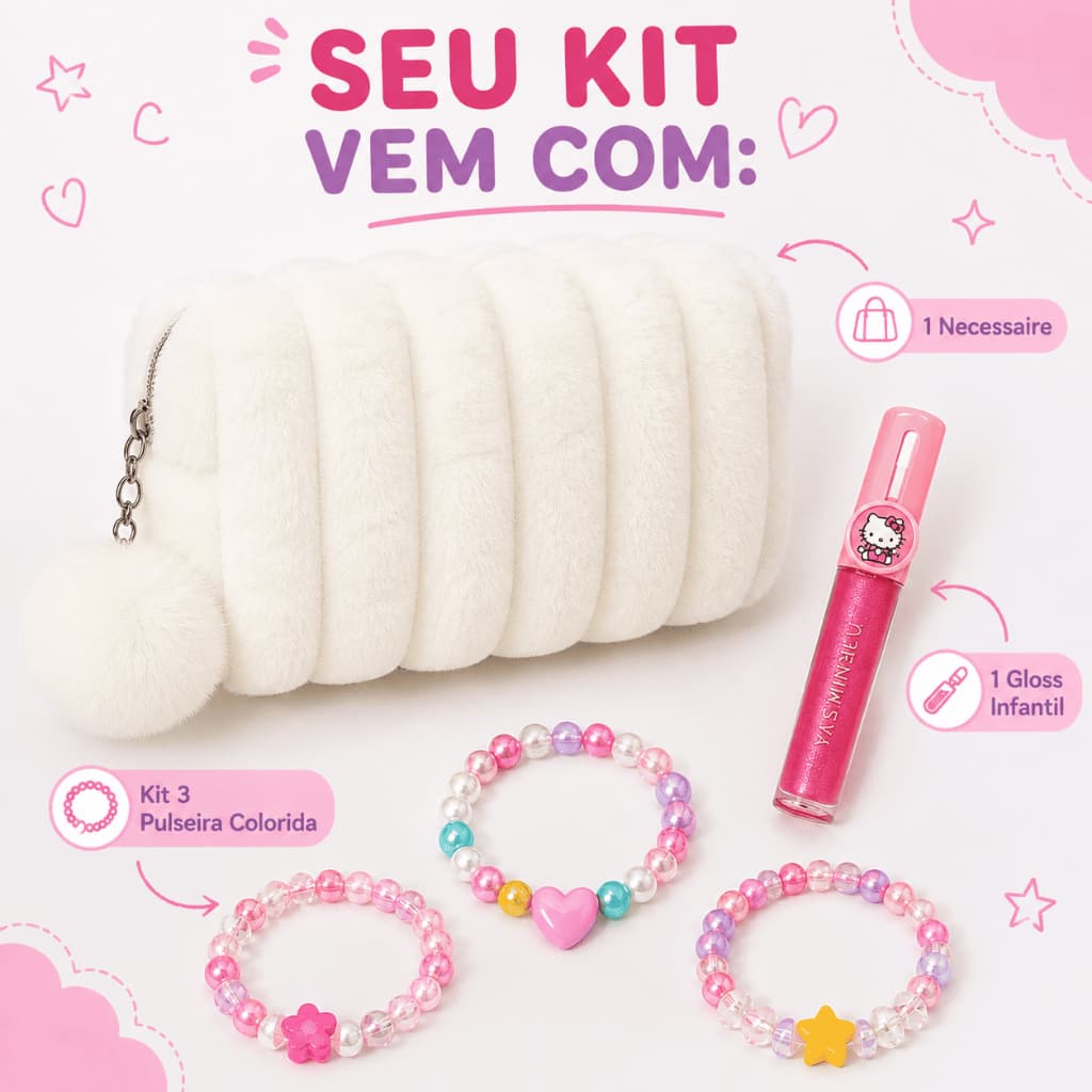 Kit 3 Peças  Brilho + Estojo Necessierie + Pulseira