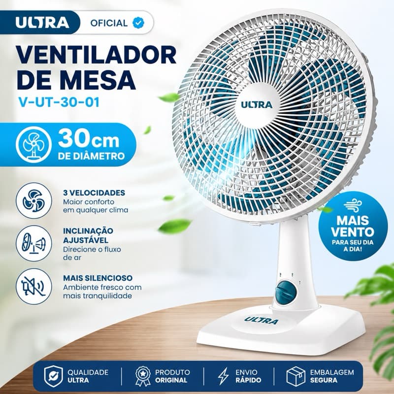 Ventilador de Mesa Ultra V-UT-30-01 30cm 3 Velocidades Branco 110v já