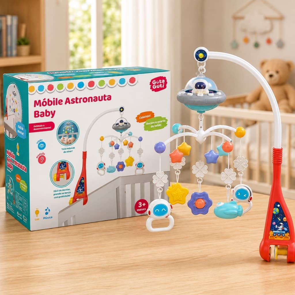 Móbile Astronauta Baby Musical para Berço Guta Guti DM Toys DMBB0156
