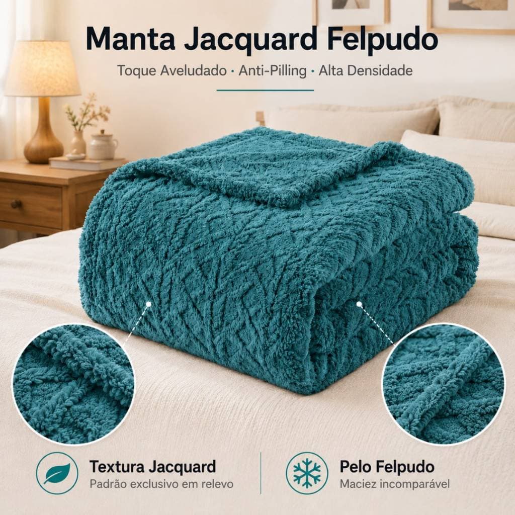 Manta Jacquard Felpuda Verde Macia, Confortável e Elegante para frio e o inverno