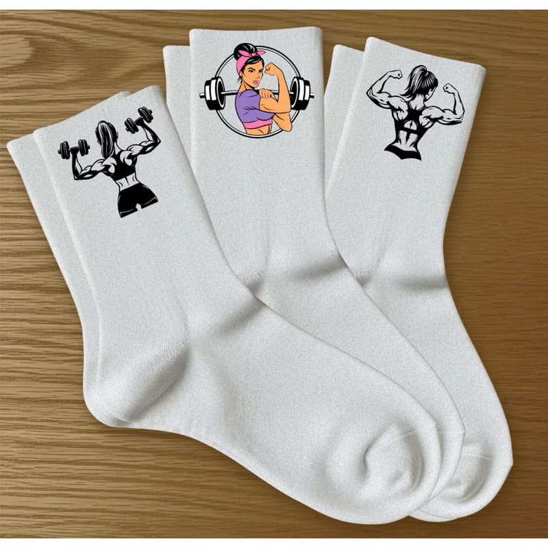 Meias Esportivas Feminina Kit 3 Pares Confortável Academia Estampa Mulher Forte Tendência Algodão