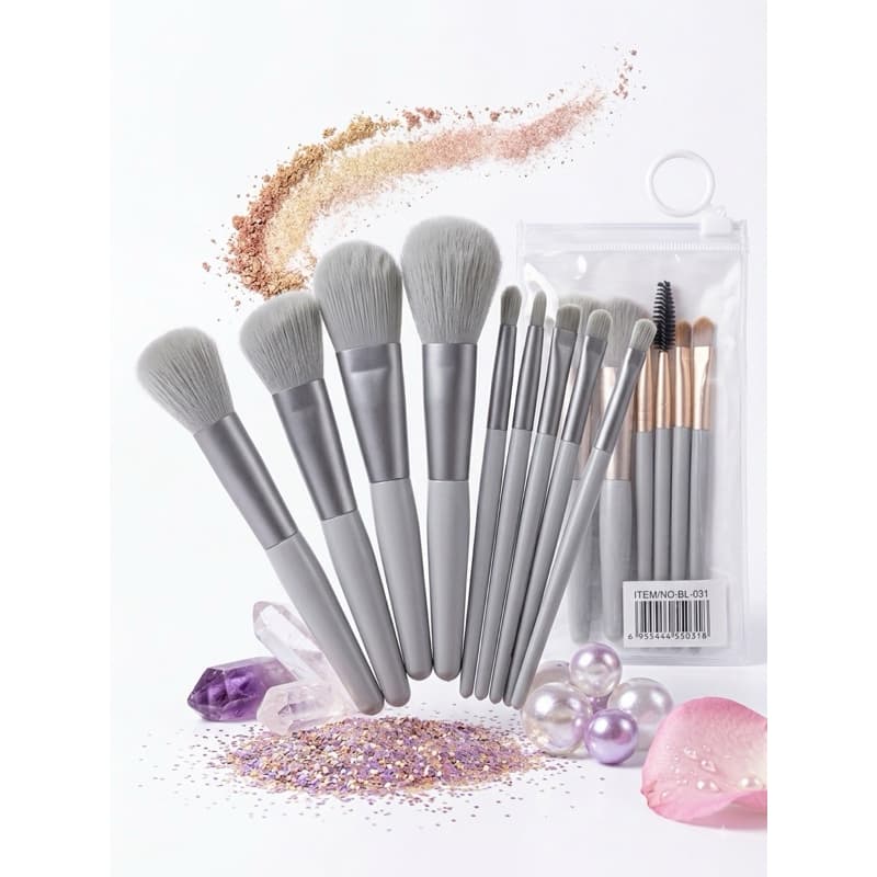 Kit 8 Pincéis de Maquiagem Profissional para Olhos e Rosto com Escovinha