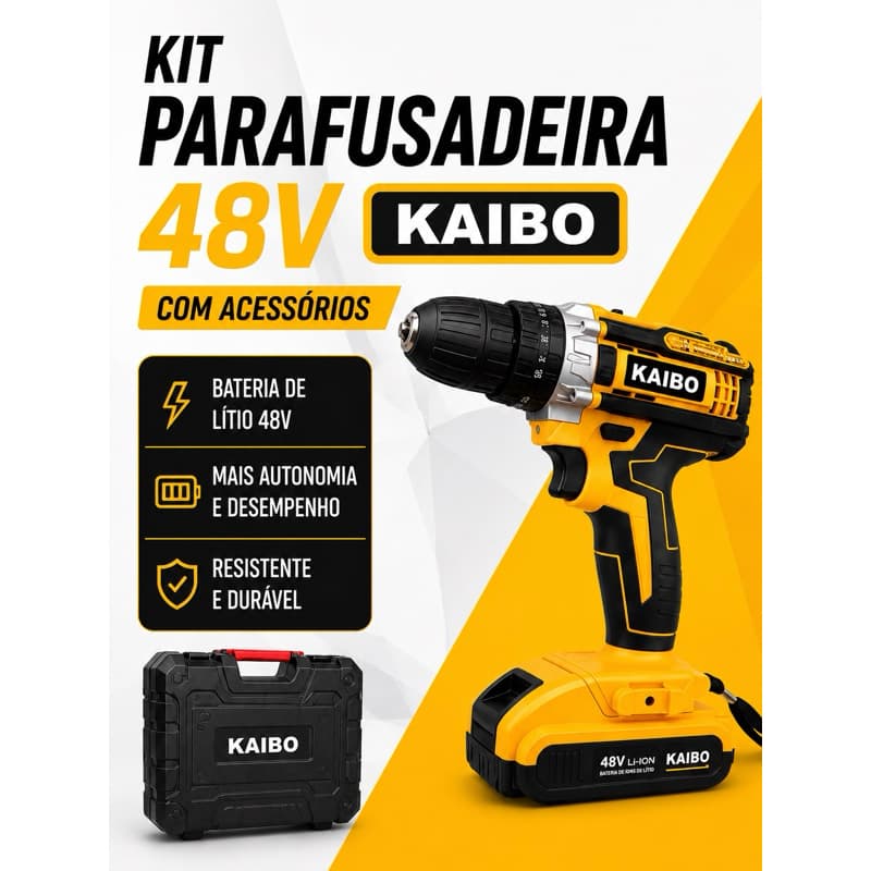 Furadeira Parafusadeira 48V alta performance Sem Fio + 2 Baterias + Carregador Rápido Alta Potência Profissional