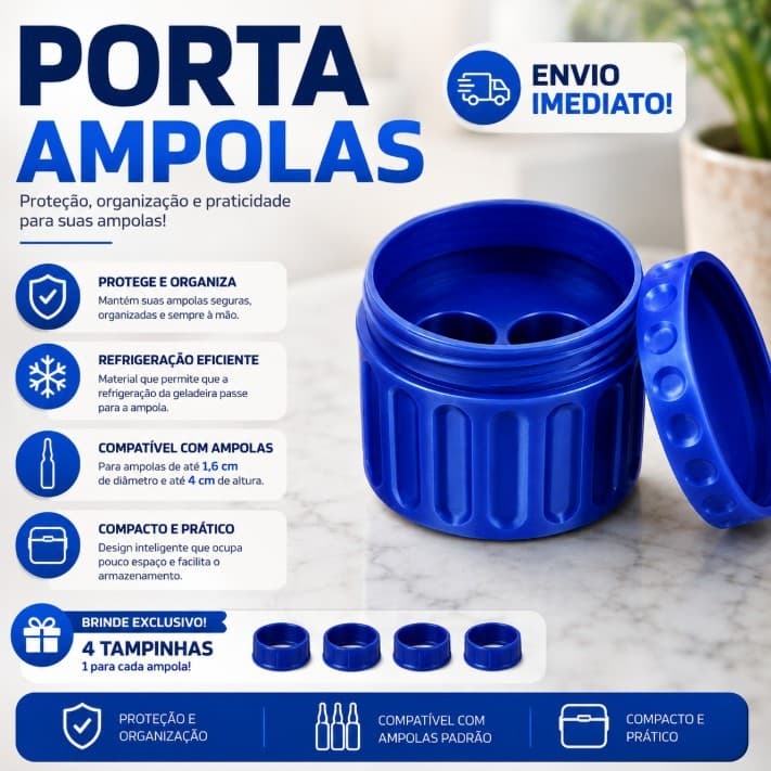 Porta ampolas com tampinhas - Estojo Case Rigida para ampolas vacinas injeções para 1  2 ou 4 ampolas