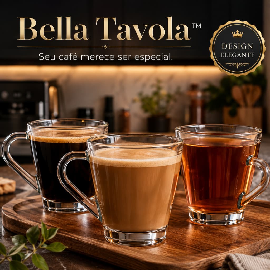 Kit 3 Canecas de Vidro 265ml Transparente para Café e Chá Bella Tavola