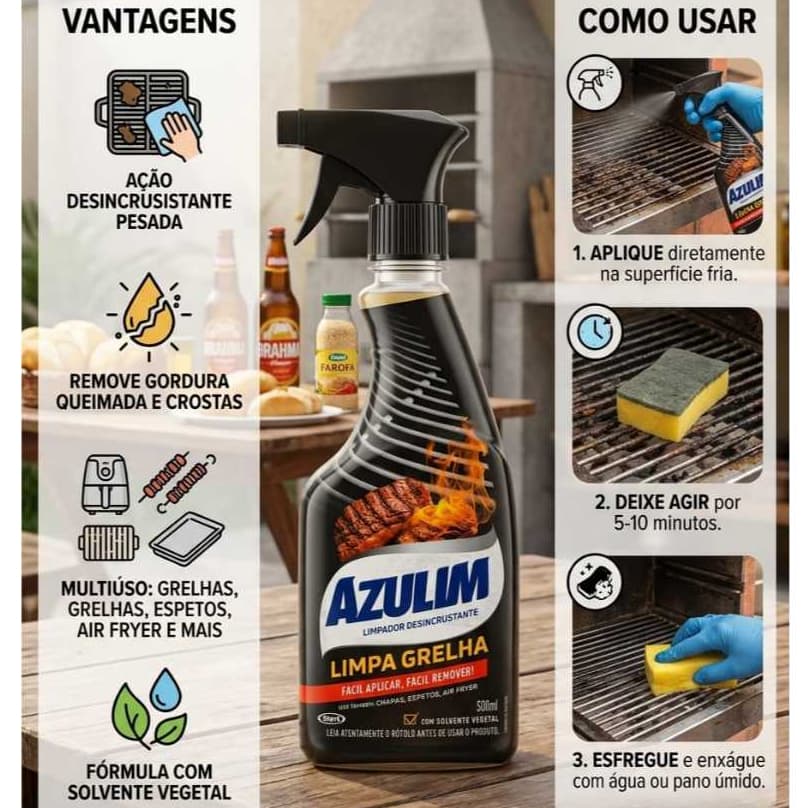 Limpa Grelha Azulim com Borrifador Limpa grelha Espetos Grelhas e  Churrasqueiras 500ML Original Start
