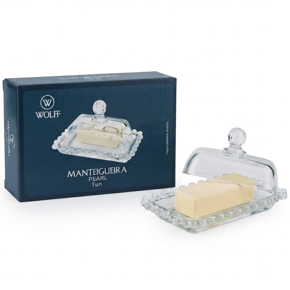 Manteigueira De Cristal Pearl Com Tampa Wolff Transparente