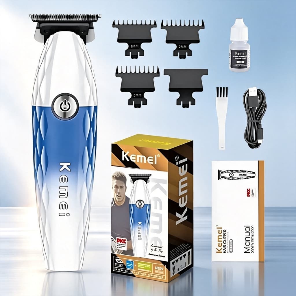 KM-1690A Máquina De Acabamento Cabelo Barba Profissional Recarregável Sem Fio 10W Zero Gaped 7700RPM