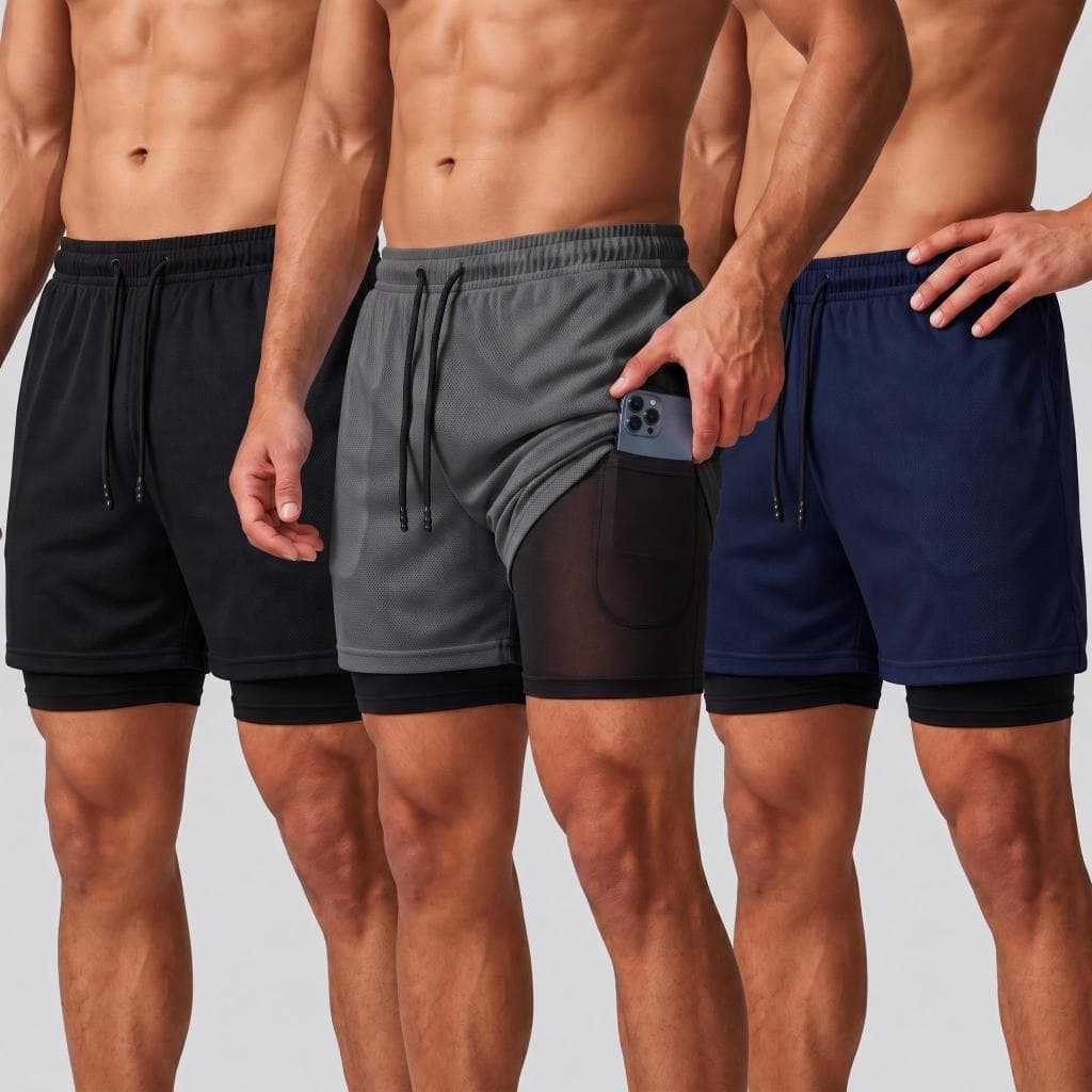 KIT 3 SHORTS 2 EM 1 MASCULINO BERMUDA BOLSO INTERNO ACADEMIA TREINO CORRIDA ULTRA LEVE