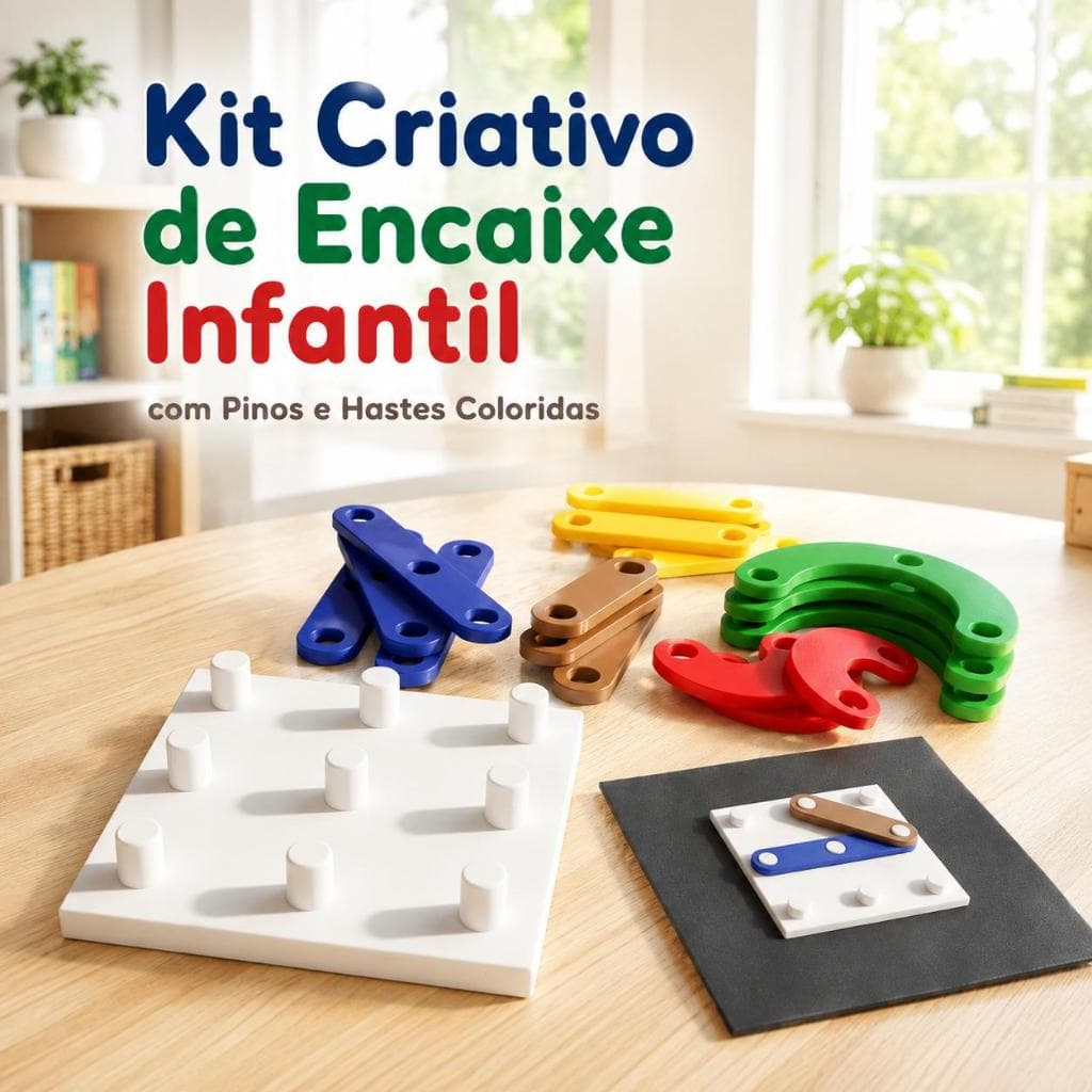 Kit Criativo de Encaixe Infantil com Pinos e Hastes Coloridas