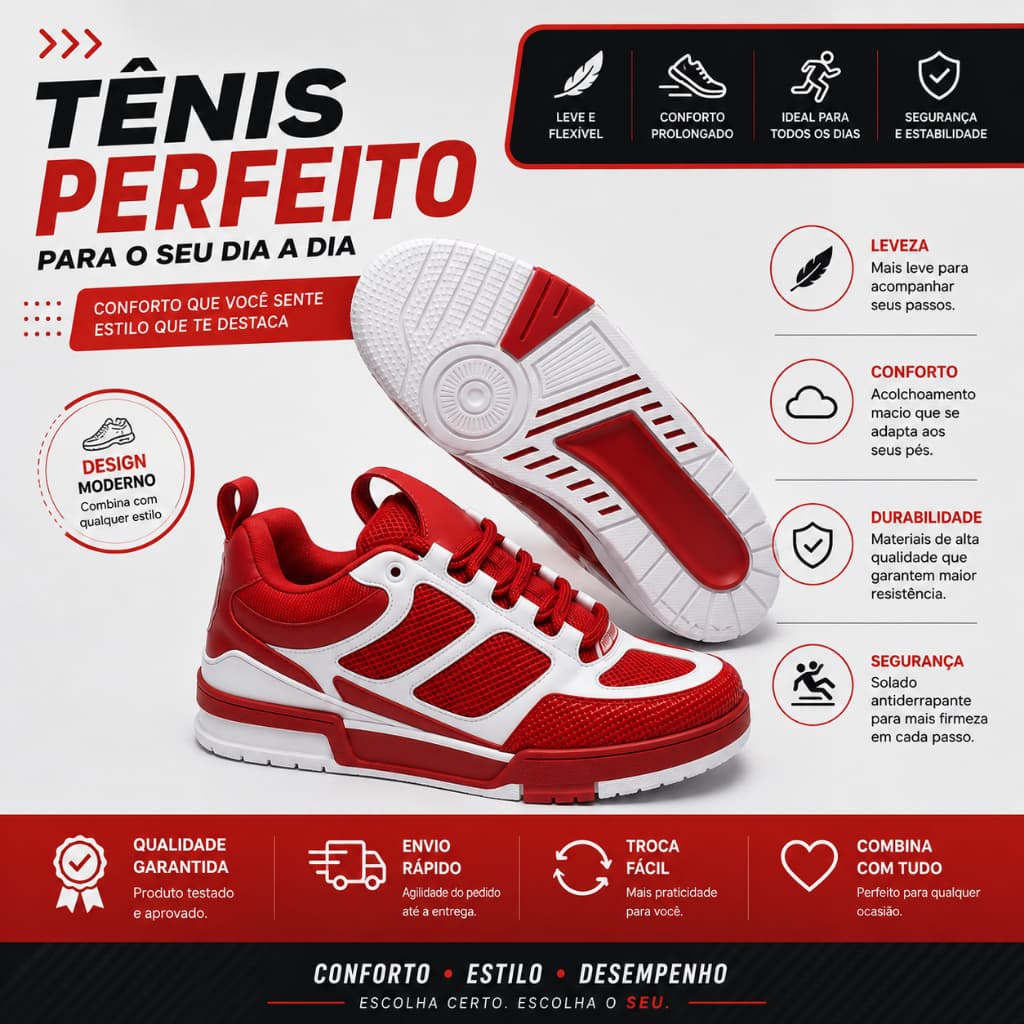 Tênis Casual Masculino e Feminino Sola Costurada Conforto