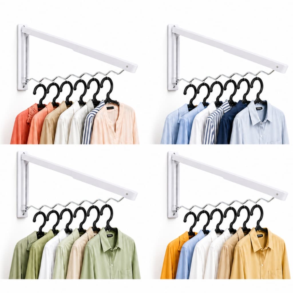 Varal Mágico Cabideiro Retrátil de Parede Dobrável Varal para Cabides e Roupas Blusas Calças Camisas Suporte Organizado