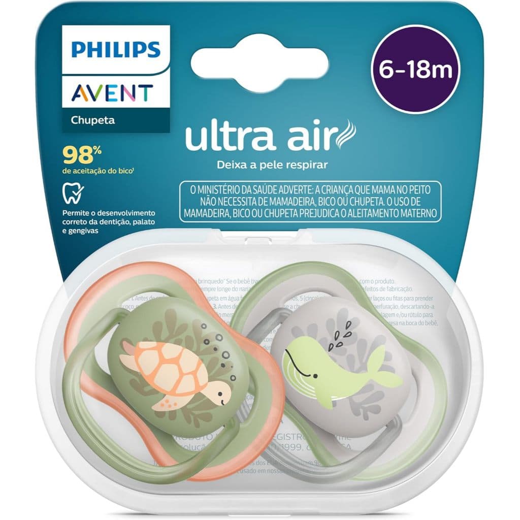 Chupeta Avent Ultra Air Baleia Tartaruga 6-18m Cor Baleia / Tartaruga ENVIO IMEDIATO NOTA FISCAL