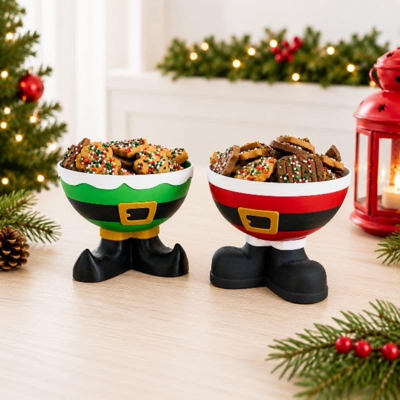 Kit 2 Tigelas Decorativas de Natal Papai Noel e Duende para Doces e Petiscos