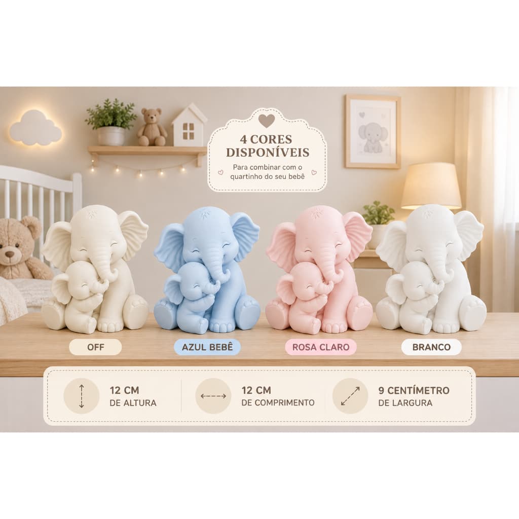 Elefante Mamãe e Bebê Decorativo 3D para Quarto Infantil