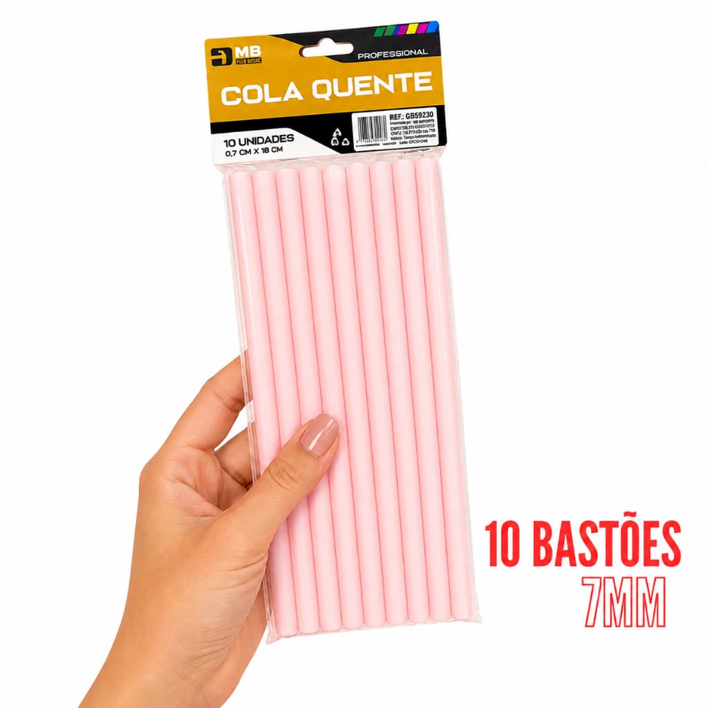 Kit 10 Bastões de Cola Quente Rosa 7mm Fino 30cm para Pistola Artesanato