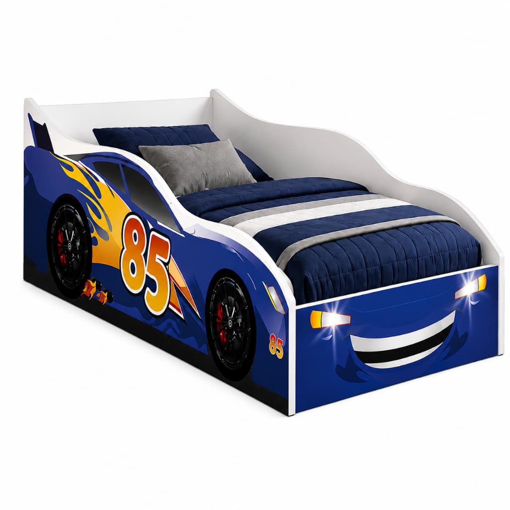 Cama Infantil Cama Carro McQueen Azul Sem Colchão Para Quarto Juvenil Feito Em MDF Resistente Grade Proteção