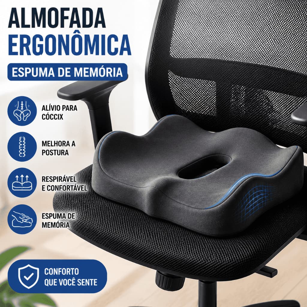 Almofada para Cadeira de Escritório com Espuma de Memória e Apoio para Lombar Assento Acolchoado
