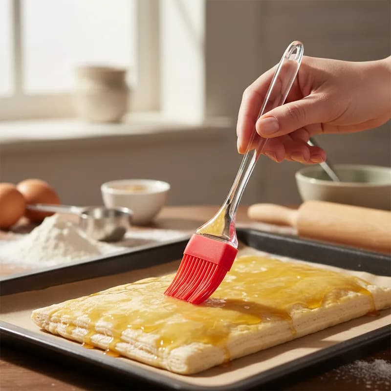 Kit Culinário 2 Peças Silicone Espátula Pincel Cabo Acrílico