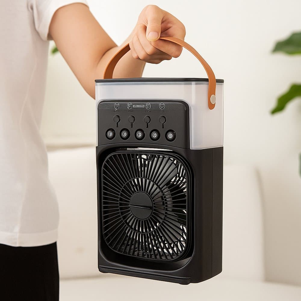 CLIMATIZADOR E VENTILADOR PORTÁTIL LED BIVOLT 10W PRETO MINI AR-CONDICIONADO UMIDIFICADOR PARA CASA ESCRITÓRIO