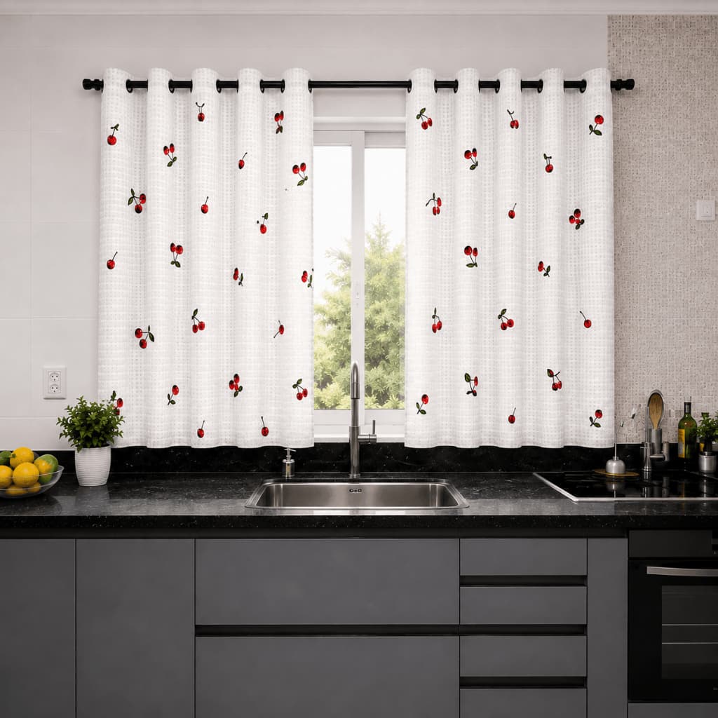 Cortina para Cozinha Piquet Cerejinha Cereja 2,40m x 1,20m Sala de Jantar