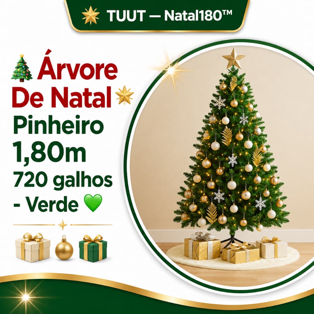Árvore de Natal Artificial Pinheiro 1,80m 720 Galhos Verde | Decoração Natalina 🎄✨🎅🎁