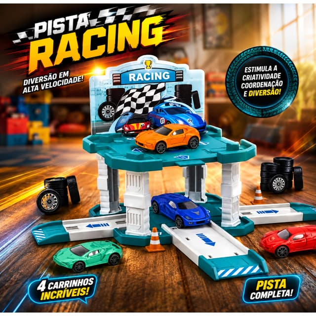 Pista De Corrida Infantil Com Carrinhos, lançador,  brinquedo , pista de montar , looping, criativiade carrinhos.