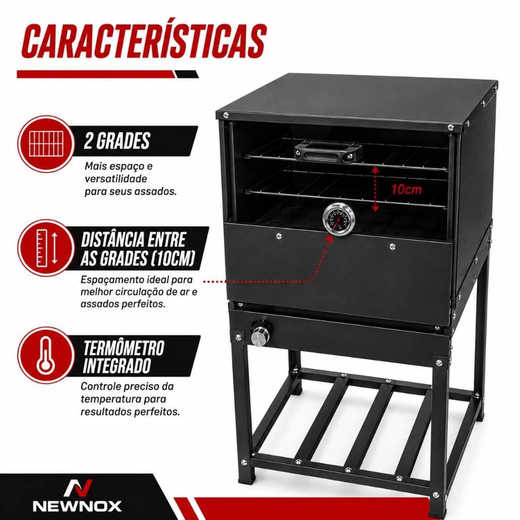 Forno Industrial 70 Litros Com 2 Grades A Gás Com Termômetro Integrado E Cavalete