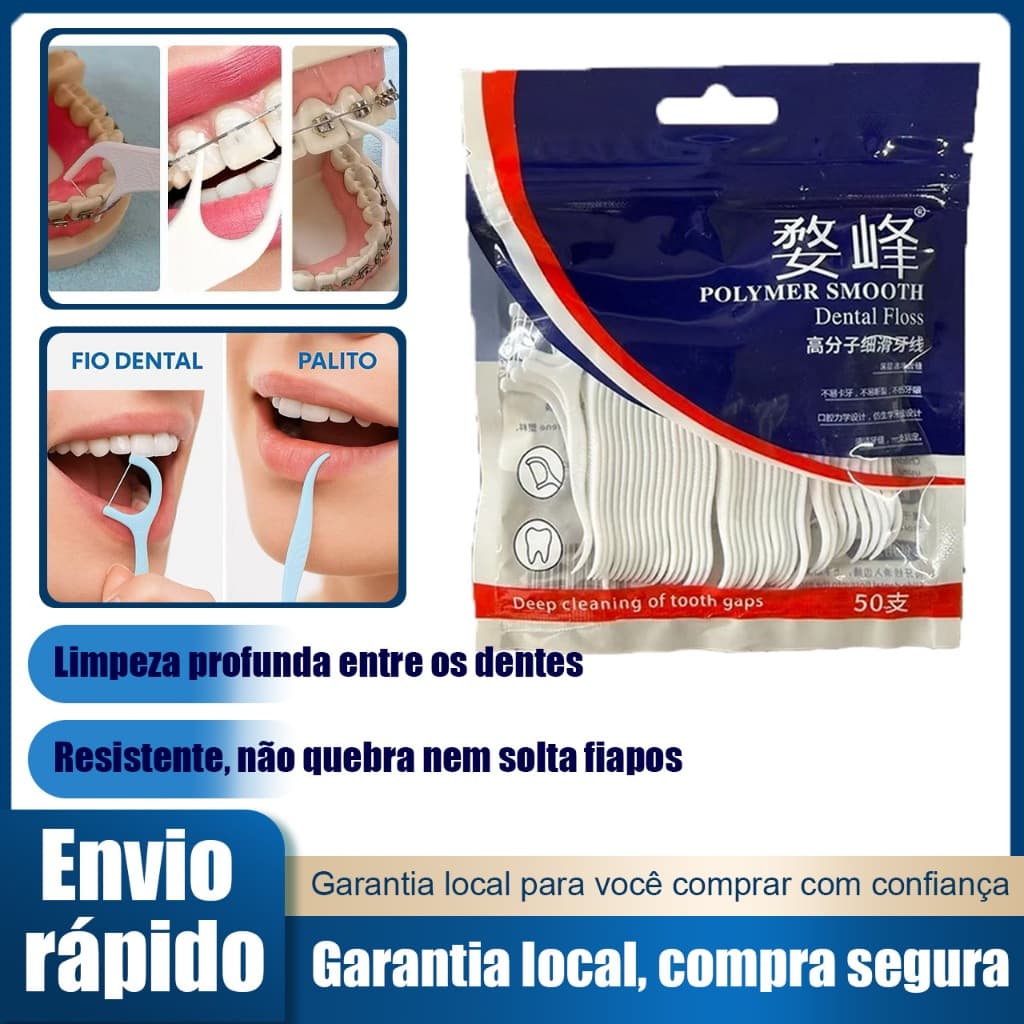 Palito Fio Dental 3 em 1 Descartável Resistente Limpeza Interdental Língua Remove Placa Bacteriana Higiene Bucal Ideal