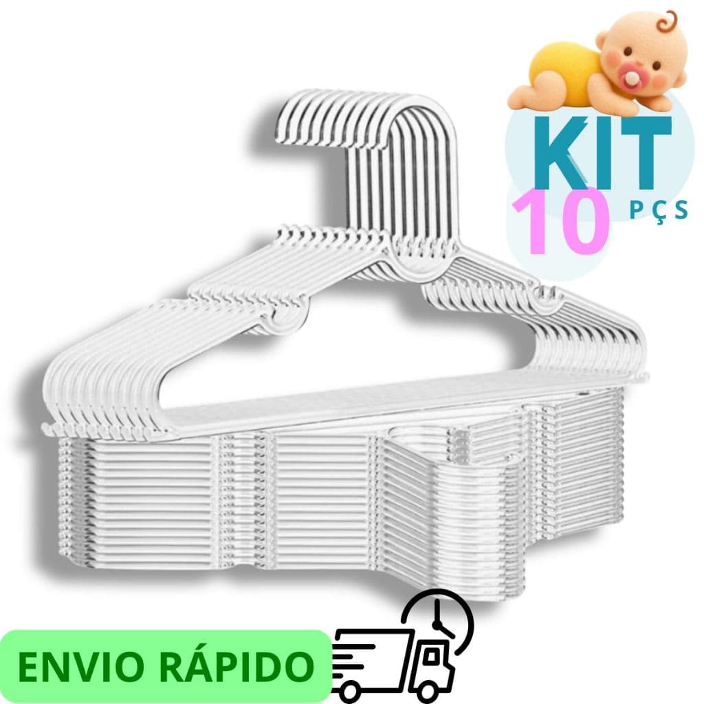 KIT 10 Cabide Infantil Acrílico Cabides Transparente Reforçado Organizar Roupas Acrílico