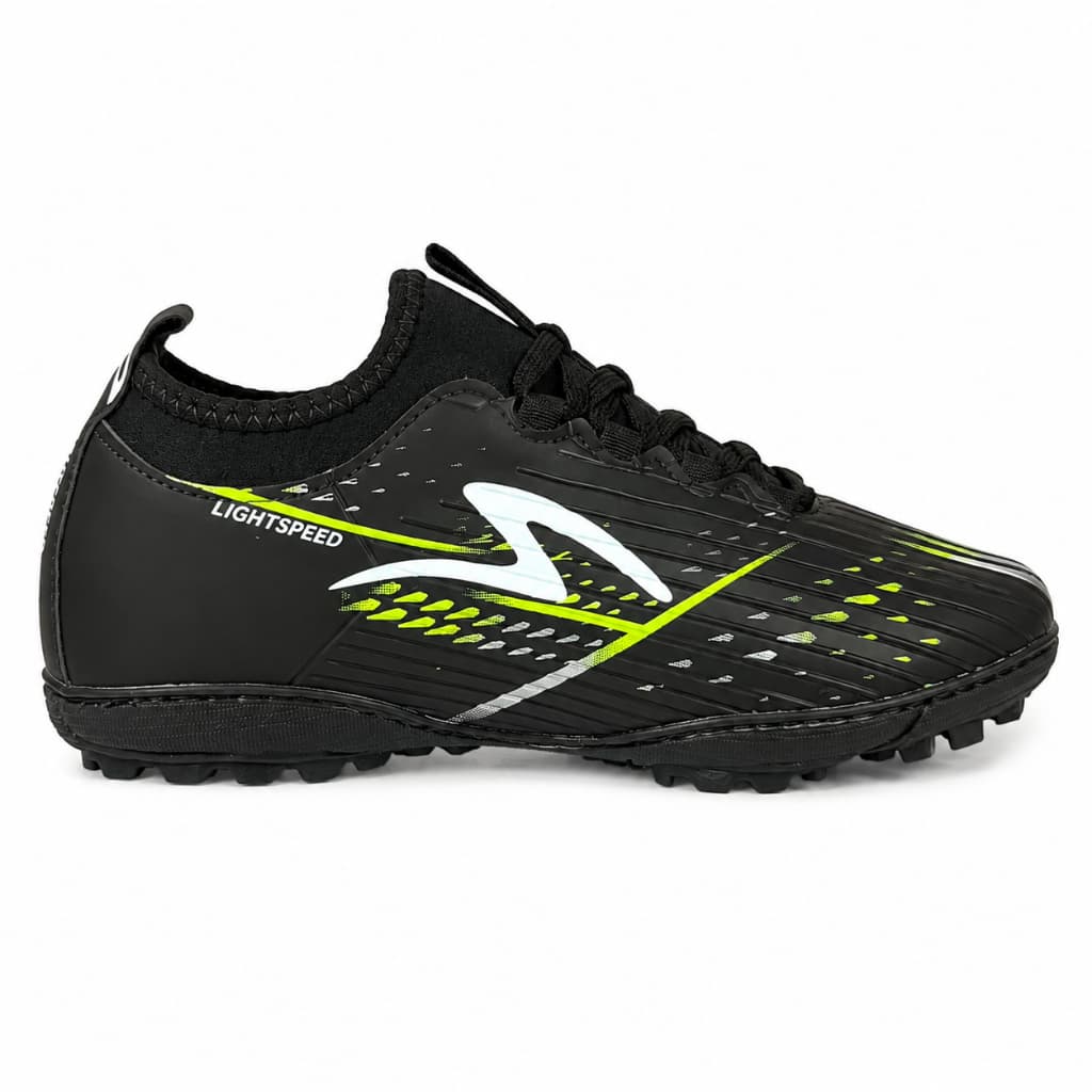 Chuteira Society Masculina Lightspeed Preto Com Detalhes Costurada Solado TR Campo Sintético