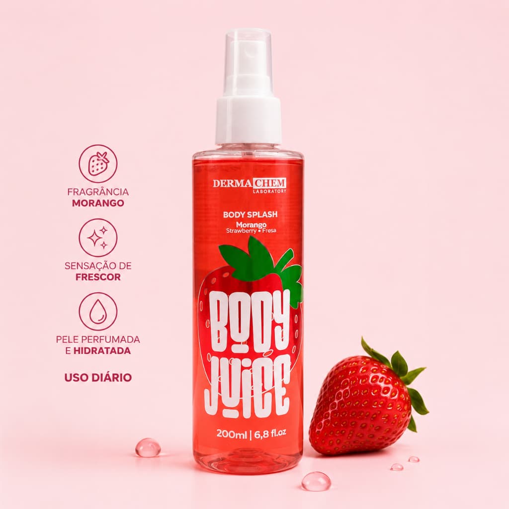 Body Splash Body Juice Morango Dermachem 200ml Desodorante Colônia Corporal Fragrância Doce Feminina
