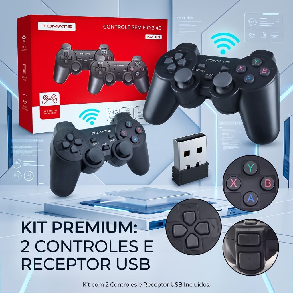 Kit 2 Controles Sem Fio Tomate MAY-004 2.4G Manete PC TV Box Receptor USB Alta Precisao