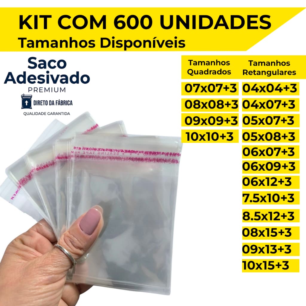 Kit 600 Saquinho Transparente Autocolante Saco Adesivo Embalagem Resistente Joias Semijoia Brincos Braceletes Papelaria