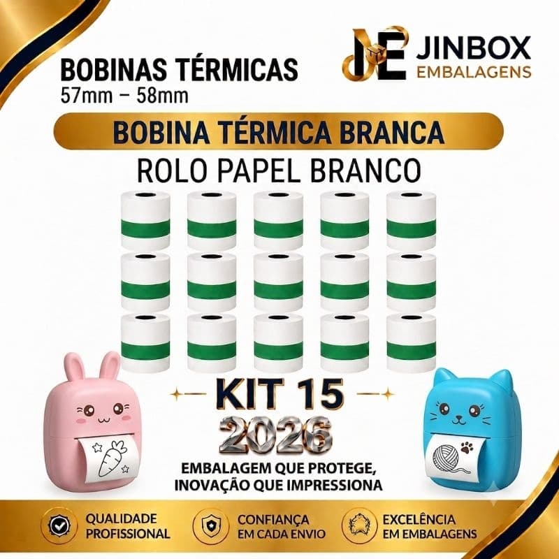 15 Rolo De Papel Térmico branco 57mm-58mm Refil Para Mini Impressora Infantil Portátil Câmera infantil e Maquininha