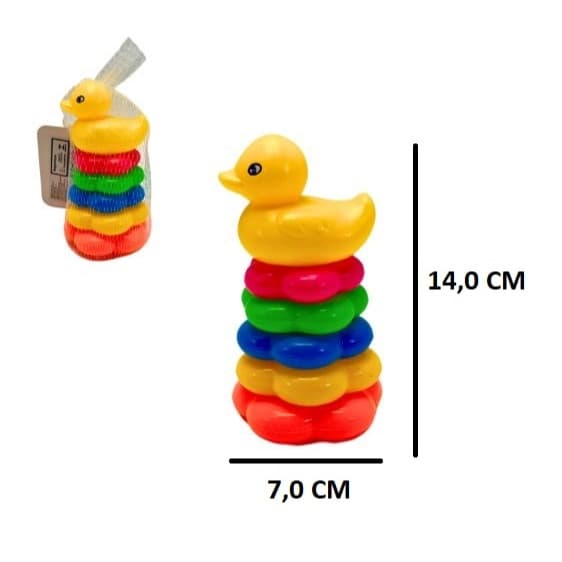 Brinquedo Torre de Argolas Coloridas com Patinho ou Peixe  – Pedagógico e Educativo para Bebês
