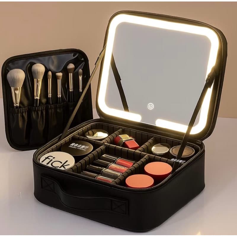 Kit Maleta Maquiagem completo Profissional Com Espelho e Luz Led e paleta de maquiagem