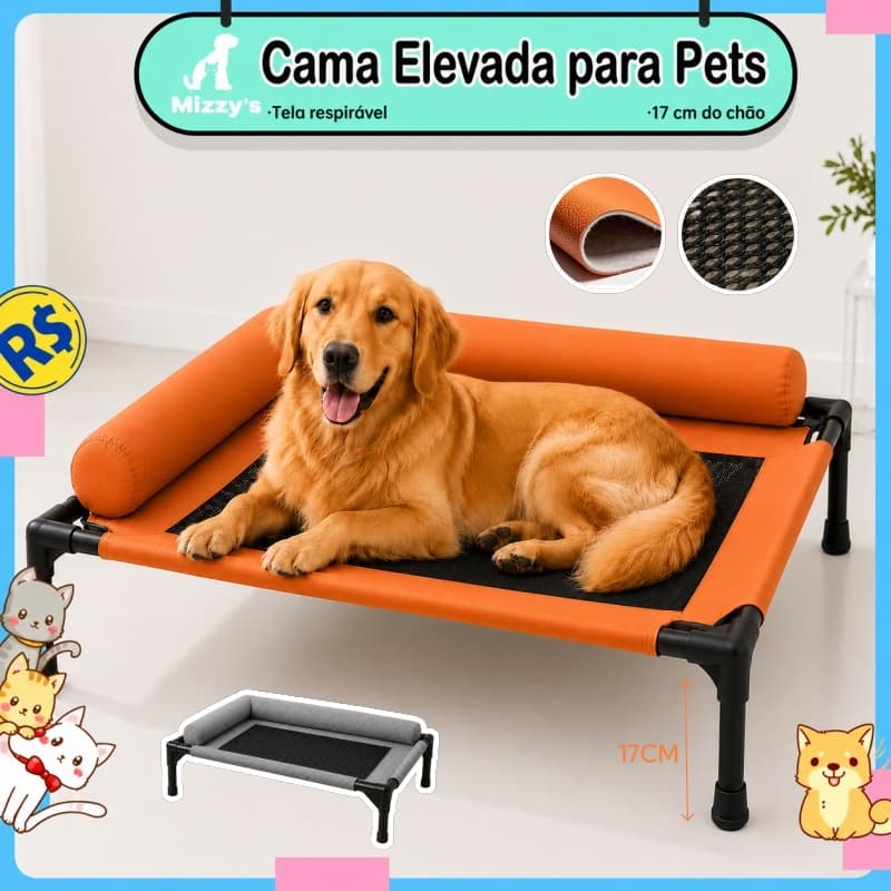 Cama Elevada Pet em Couro PU Fácil de Limpar com Tela Respirável e Almofada em L para Cães e Gatos