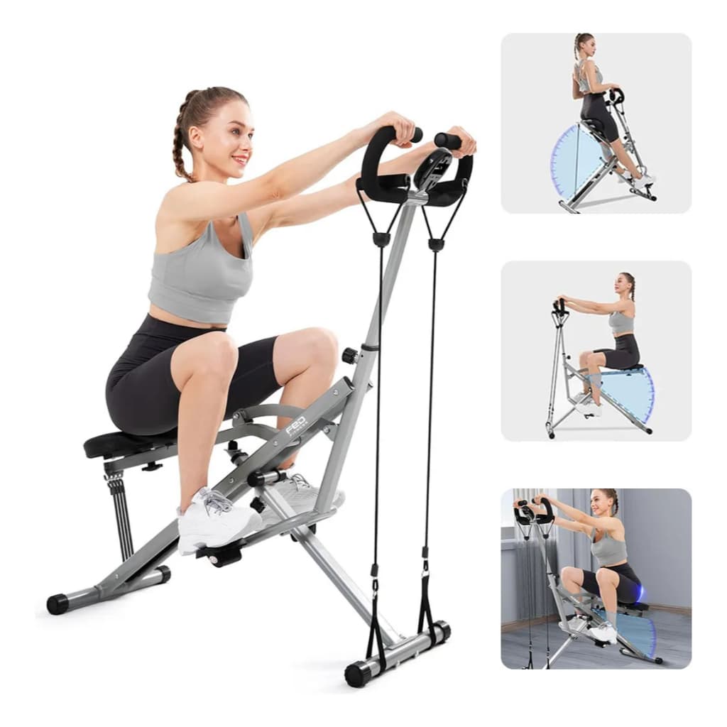 FED Fitness Máquina de Agachamento e Remo 2 em 1 Dobrável Resistência Hidráulica Treino Casa 150kg