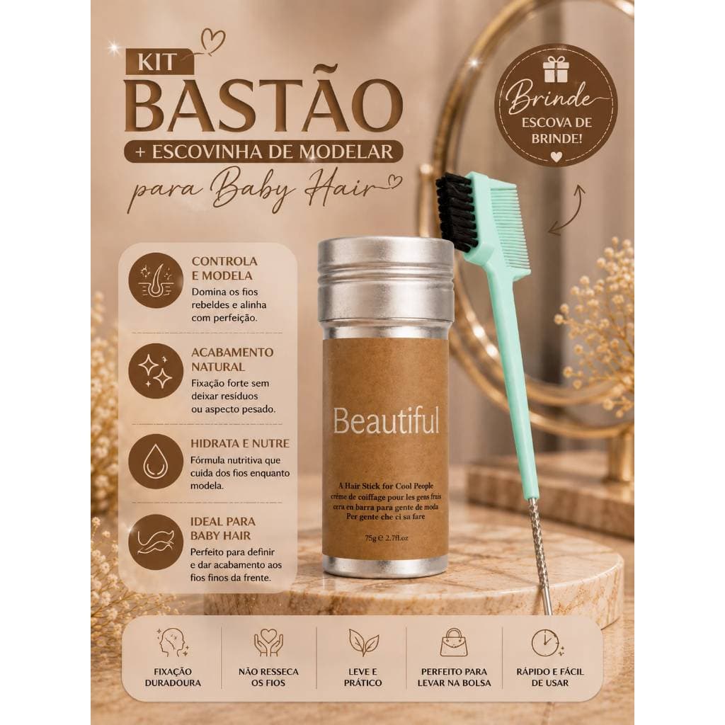 Cera Bastão Cera Capilar 75g Anti Frizz Alinha Baby Hair Penteados