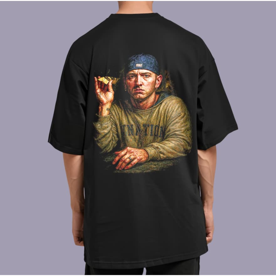 Camiseta Oversized Rapper Eminem 2 - Algodão Estilo de Rua Gola Redonda Basica Confortável Casual