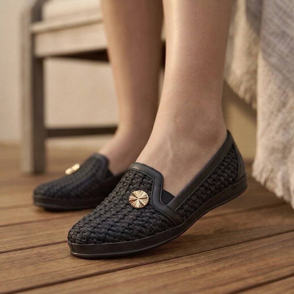 Sapatilha Mocassim Feminina Trançada Confortável Leve Casual