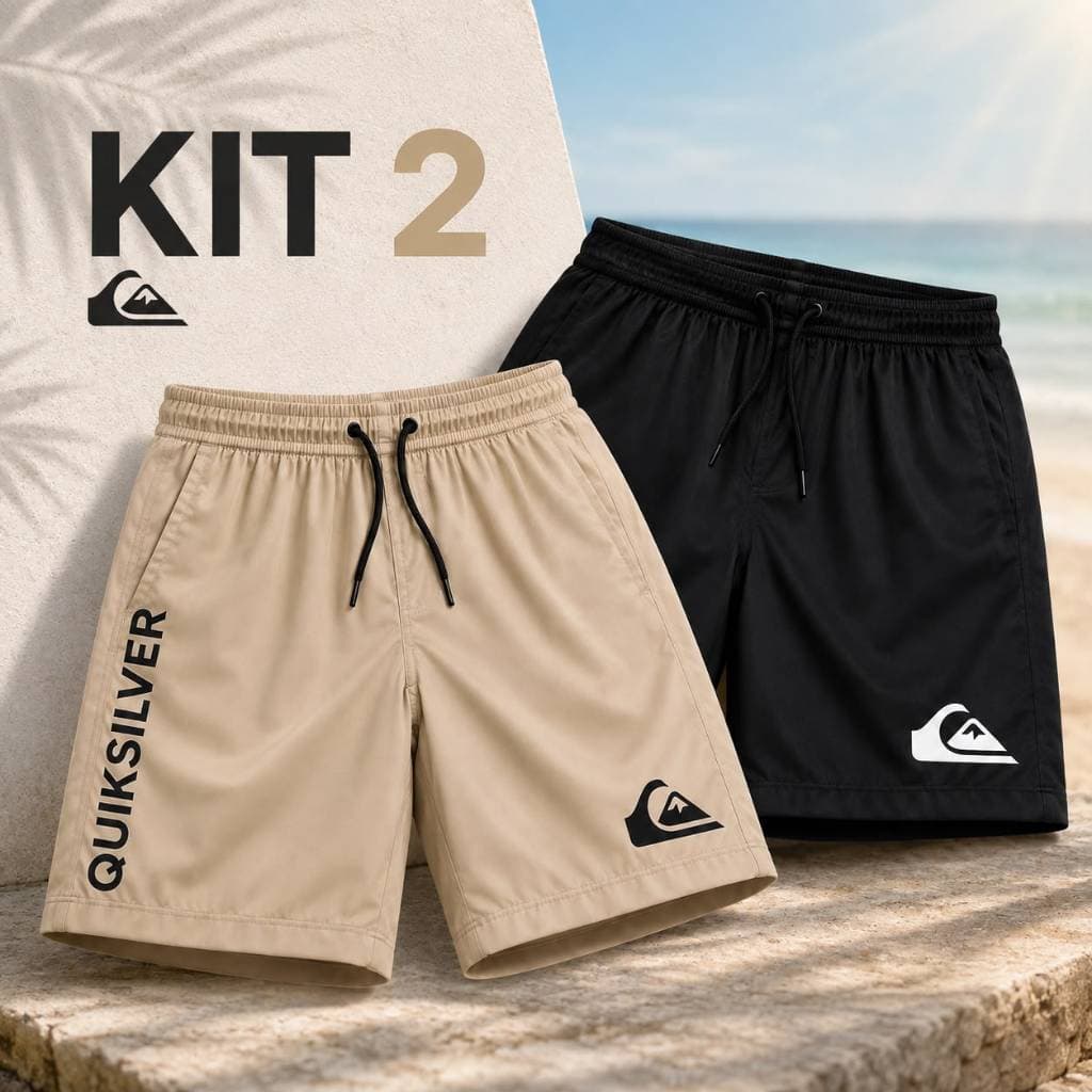Kit 2 Shorts Masculinos Tactel Estampado Secagem Rápida com Bolsos Cordão Ajustável Casual Praia Academia