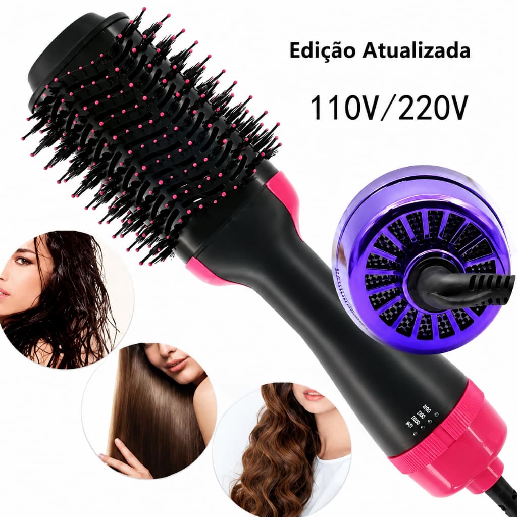 Escova Secadora 110/220v Alisador Elétrica Escova de ar quente Modeladores de cabelo Com 3 Em1 Hair
