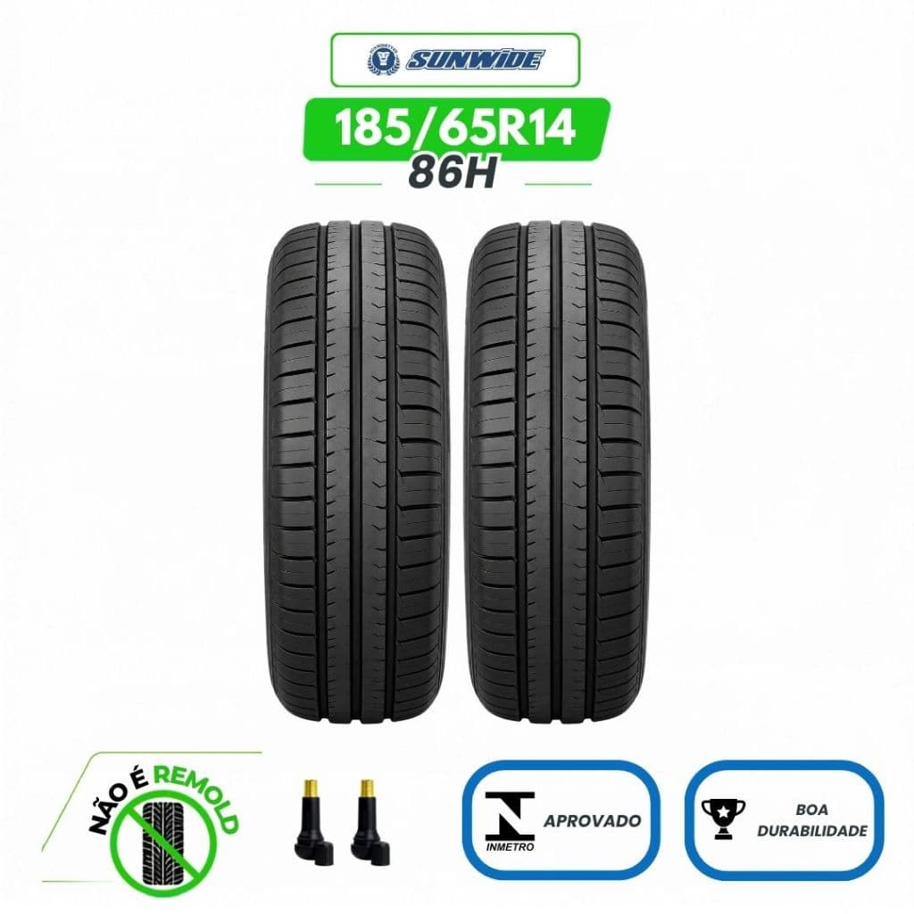 Par de Pneu 185/65 R14 86H Sunwide 100% Novos Original Com Bicos de Ar