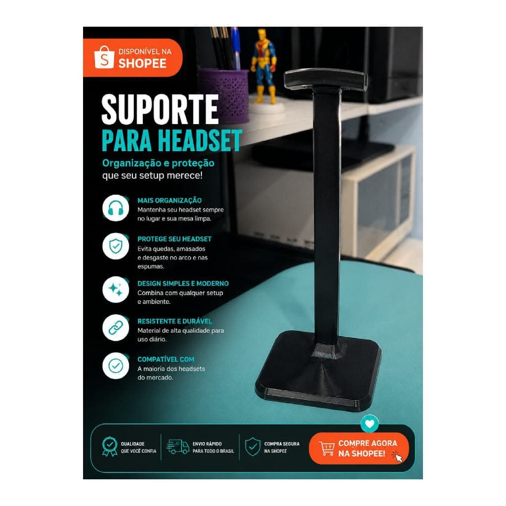 Suporte Headset Fone Ouvido Gamer Universal Desktop Escritório Sala Setup Home Office Estudio Mesa